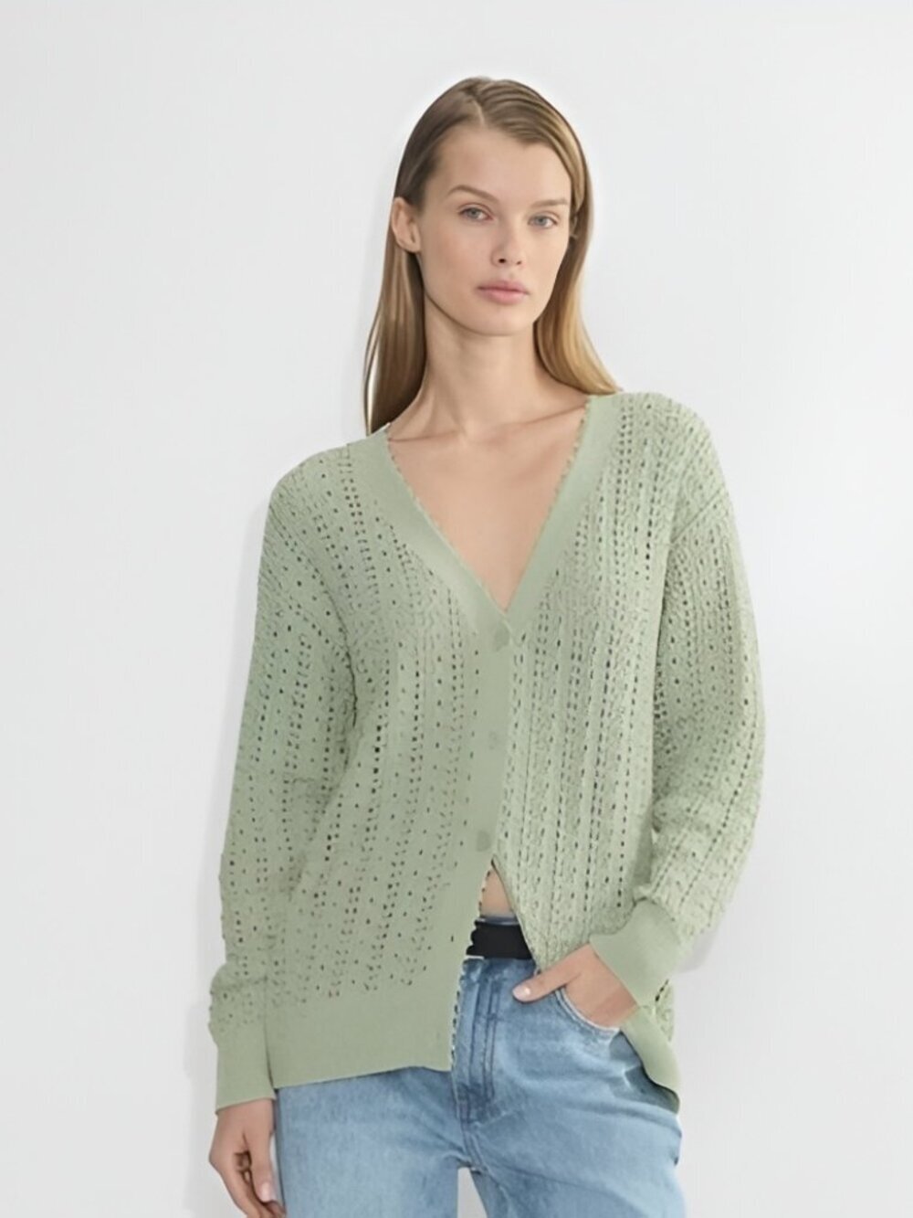 Aritzia Wilfred Reverence Pointelle Knit Cardigan Relaxed Sage Green 2XS #A1833